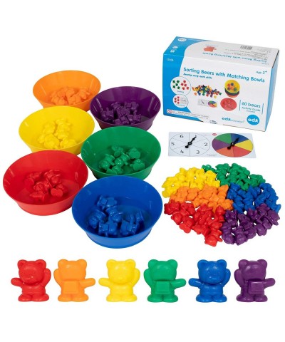 Counting Bears with Matching Bowls - Early Math Manipulatives - 68pc Set - 60 Bear Counters 6 Bowls & 2 Game Spinners - Home ...