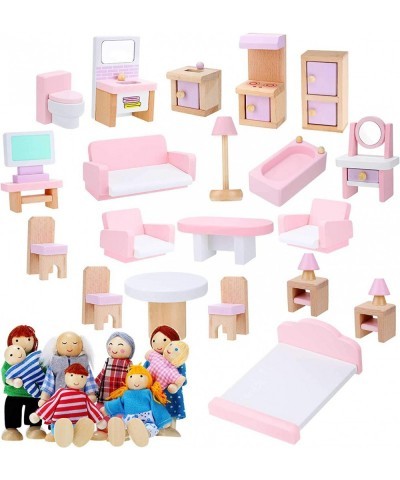 Wooden Dollhouse Furniture Doll House Furnishings with 8 Pieces Winning Doll Family Set Dollhouse Accessories for Miniature D...