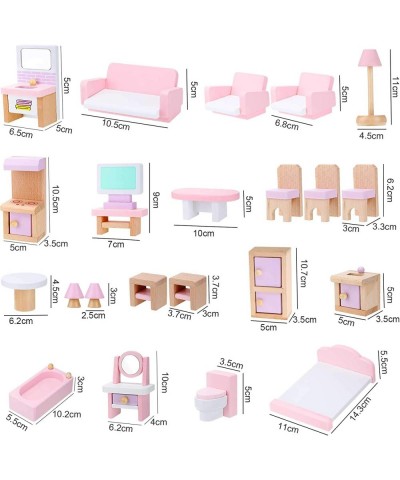 Wooden Dollhouse Furniture Doll House Furnishings with 8 Pieces Winning Doll Family Set Dollhouse Accessories for Miniature D...