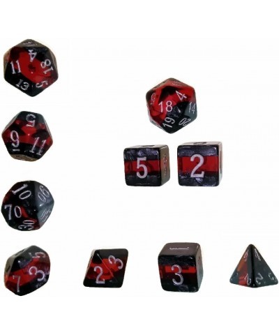 Marbled Black with a Ruby Red Translucent Vein Set of 10 Dice for Role-Playing Games (Includes a d20 Initiative Advantage Die...