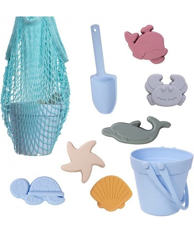 Silicone Beach Toys for Kids 3-10 Sand Bucket Shovel 3D Marine Theme Molds and Mesh Beach Bag 9-Pack Outdoor Sandbox Toys Set...