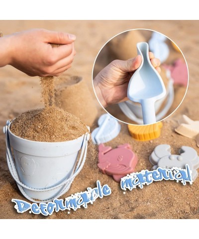 Silicone Beach Toys for Kids 3-10 Sand Bucket Shovel 3D Marine Theme Molds and Mesh Beach Bag 9-Pack Outdoor Sandbox Toys Set...