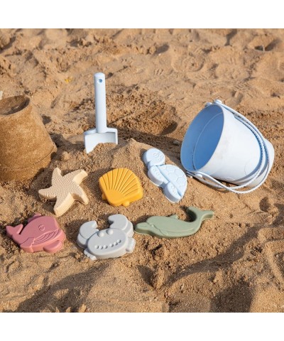 Silicone Beach Toys for Kids 3-10 Sand Bucket Shovel 3D Marine Theme Molds and Mesh Beach Bag 9-Pack Outdoor Sandbox Toys Set...