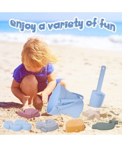 Silicone Beach Toys for Kids 3-10 Sand Bucket Shovel 3D Marine Theme Molds and Mesh Beach Bag 9-Pack Outdoor Sandbox Toys Set...