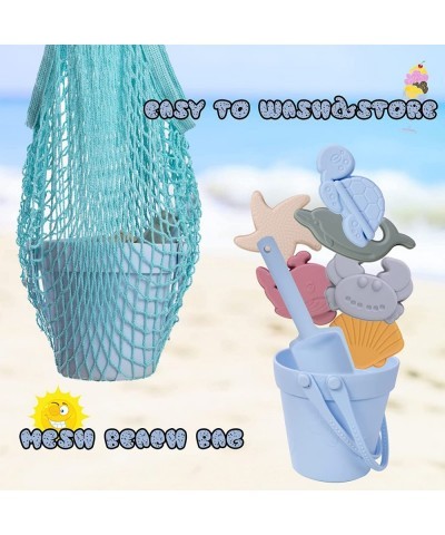 Silicone Beach Toys for Kids 3-10 Sand Bucket Shovel 3D Marine Theme Molds and Mesh Beach Bag 9-Pack Outdoor Sandbox Toys Set...