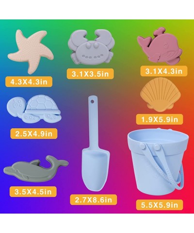 Silicone Beach Toys for Kids 3-10 Sand Bucket Shovel 3D Marine Theme Molds and Mesh Beach Bag 9-Pack Outdoor Sandbox Toys Set...