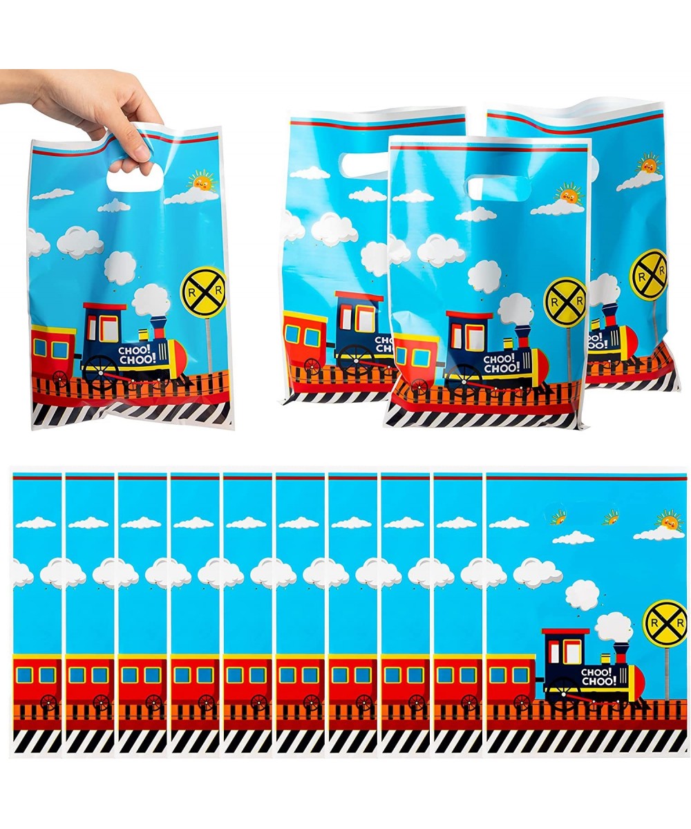 50Pcs Train Party Favor Bag Transportation Themed Waterproof Goodie Bag with Die Cut Handles Railway Traffic Glossy Plastic C...