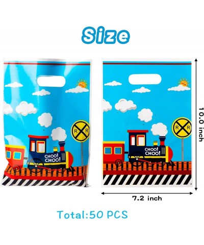 50Pcs Train Party Favor Bag Transportation Themed Waterproof Goodie Bag with Die Cut Handles Railway Traffic Glossy Plastic C...