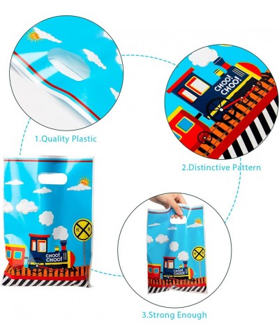 50Pcs Train Party Favor Bag Transportation Themed Waterproof Goodie Bag with Die Cut Handles Railway Traffic Glossy Plastic C...