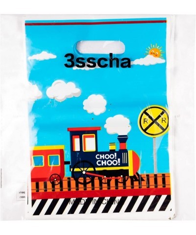 50Pcs Train Party Favor Bag Transportation Themed Waterproof Goodie Bag with Die Cut Handles Railway Traffic Glossy Plastic C...