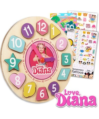 Clock Puzzle Shape Sorting Game for Toddlers Kids ~ 5 Pc Learning Toy Bundle with Wooden Clock Temporary Tattoos and More (Wo...