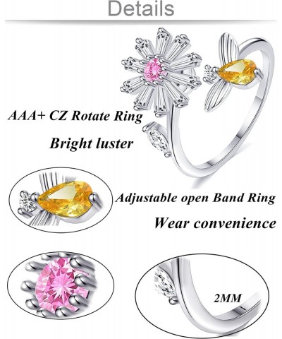 6Pcs Relieve Anxiety Rings CZ Beads Star Sunflower Snowflake Fidget Relief Spinner Adjustable Open Rings Set for Women Men St...