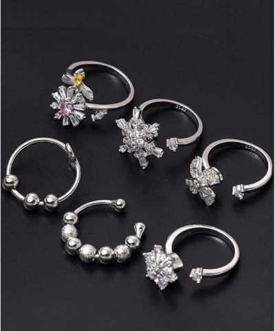 6Pcs Relieve Anxiety Rings CZ Beads Star Sunflower Snowflake Fidget Relief Spinner Adjustable Open Rings Set for Women Men St...